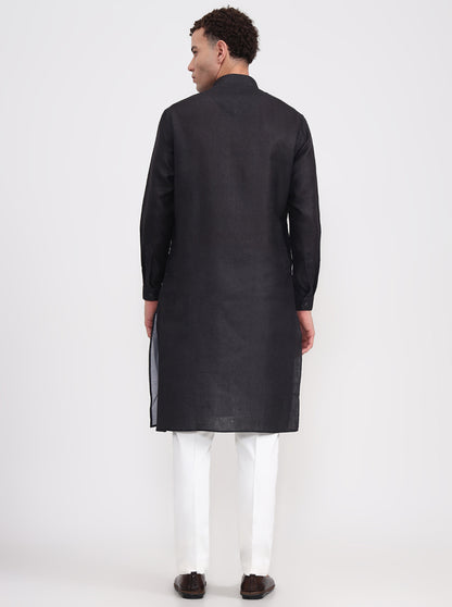 Black Solid Regular Fit Modi Kurta | JadeBlue