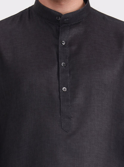 Black Solid Regular Fit Modi Kurta | JadeBlue