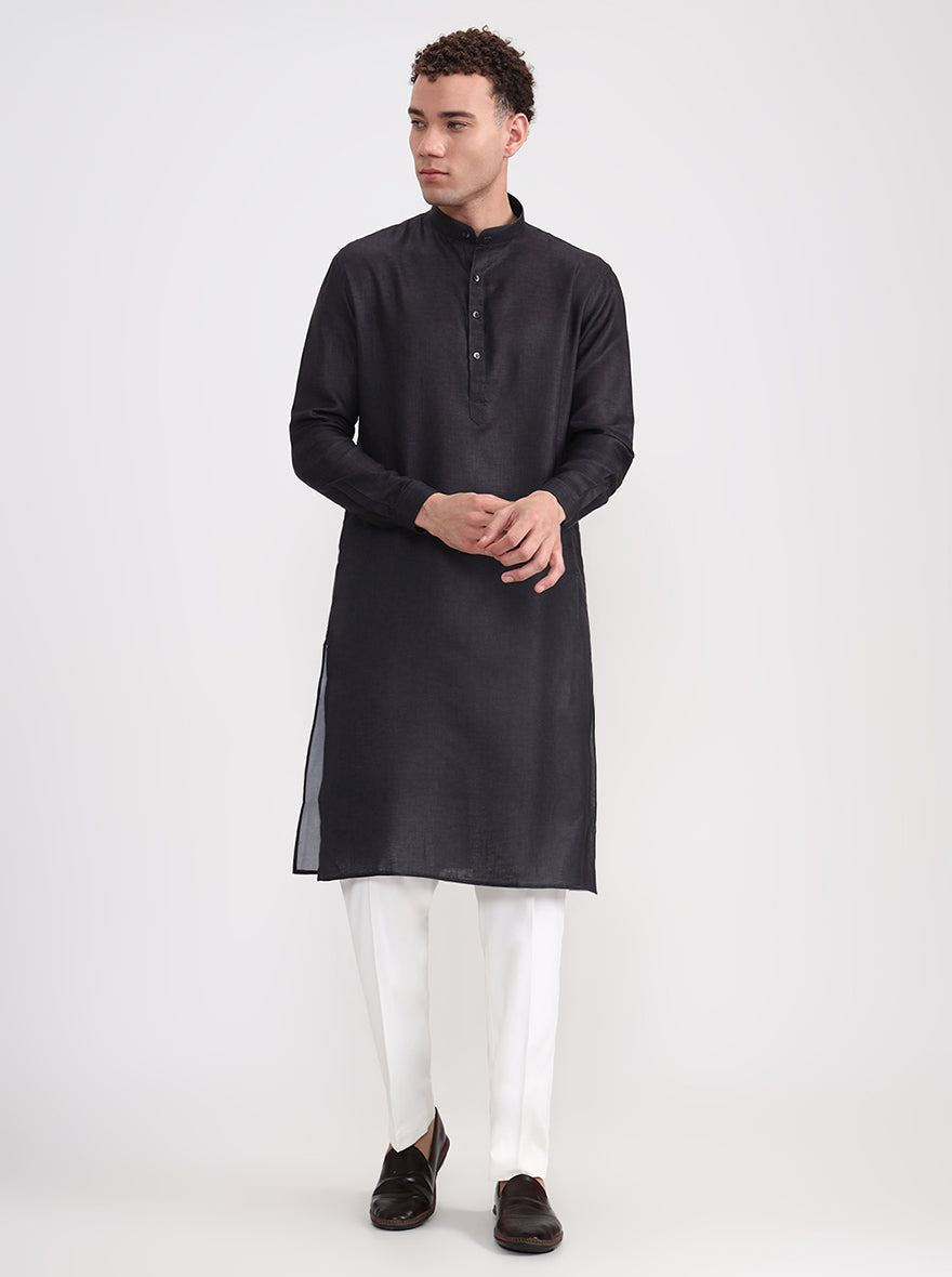 Black Solid Regular Fit Modi Kurta | JadeBlue