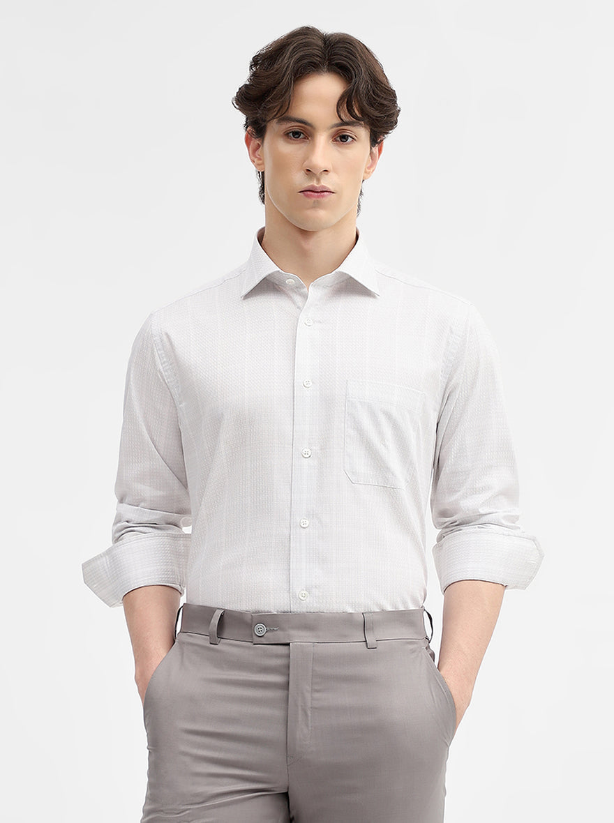 Grey Checked Slim Fit Formal Shirt | JadeBlue Super Luxe