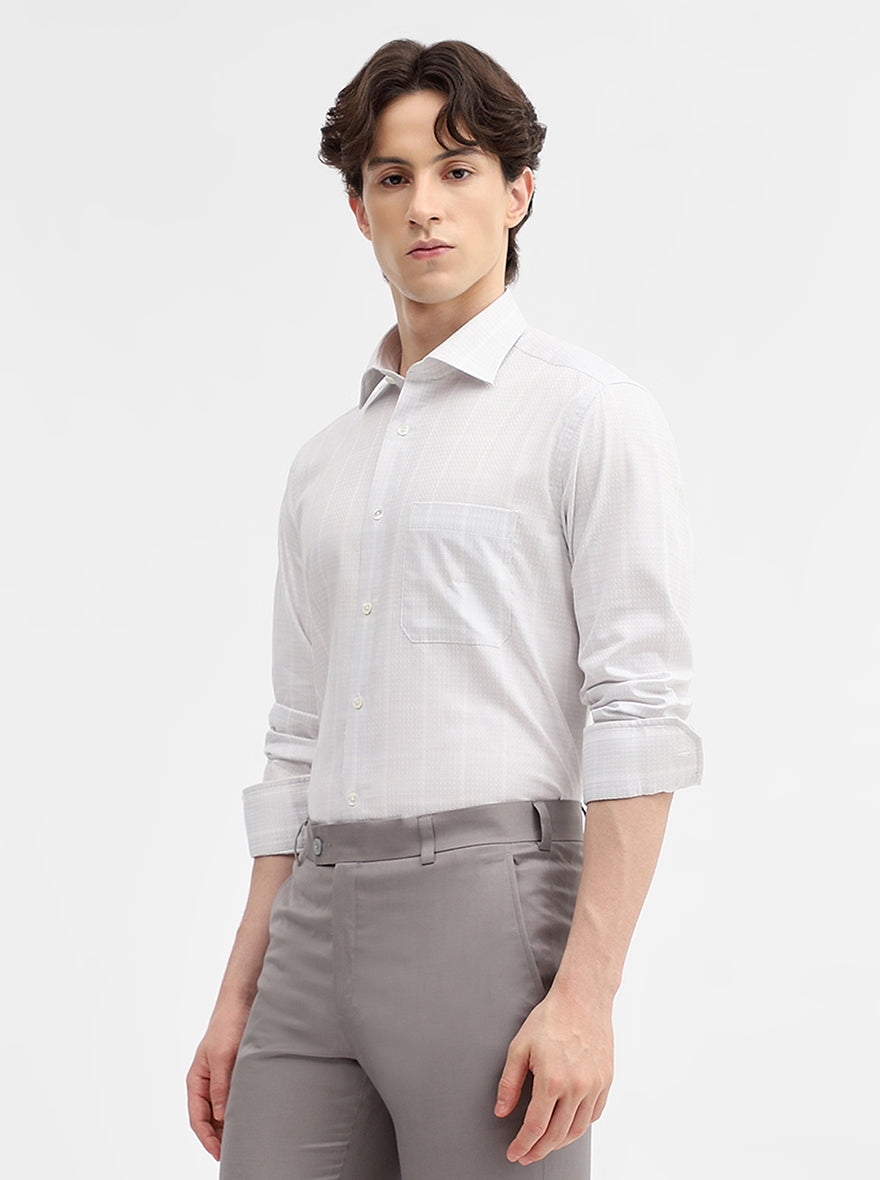 Grey Checked Slim Fit Formal Shirt | JadeBlue Super Luxe