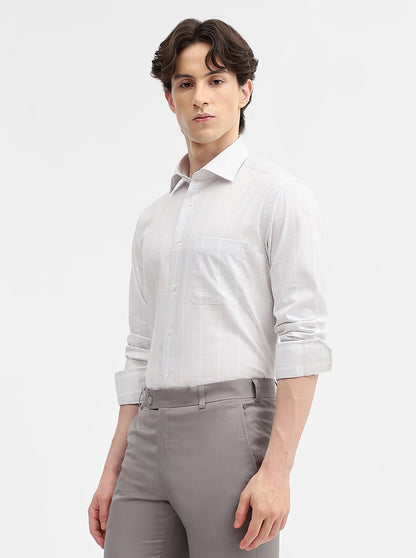 Grey Checked Slim Fit Formal Shirt | JadeBlue Super Luxe