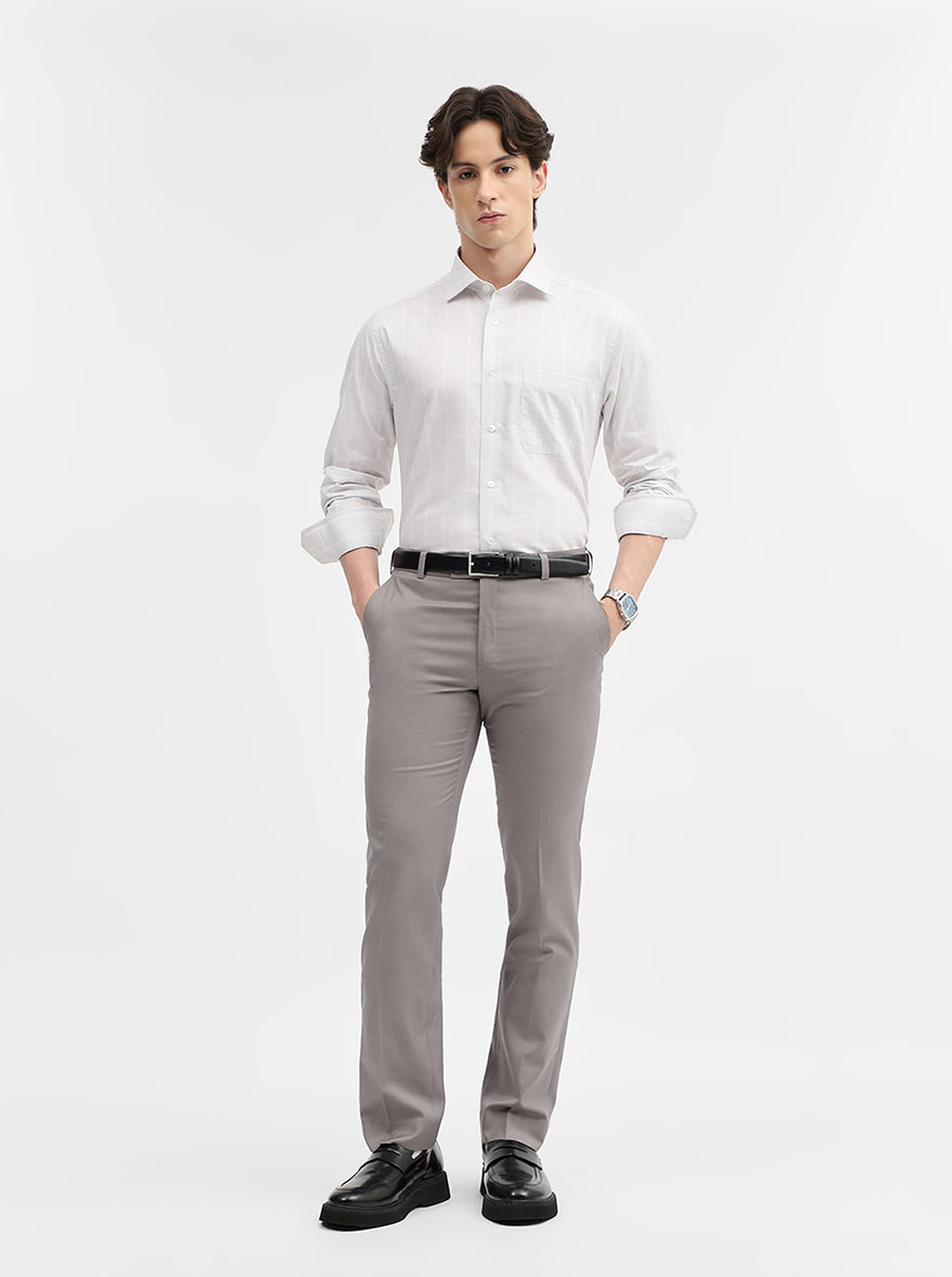 Grey Checked Slim Fit Formal Shirt | JadeBlue Super Luxe
