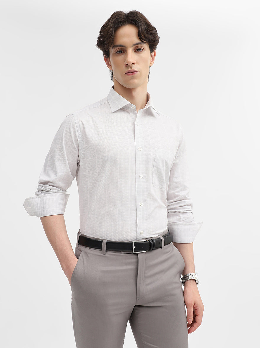 Grey Checked Slim Fit Formal Shirt | JadeBlue Super Luxe
