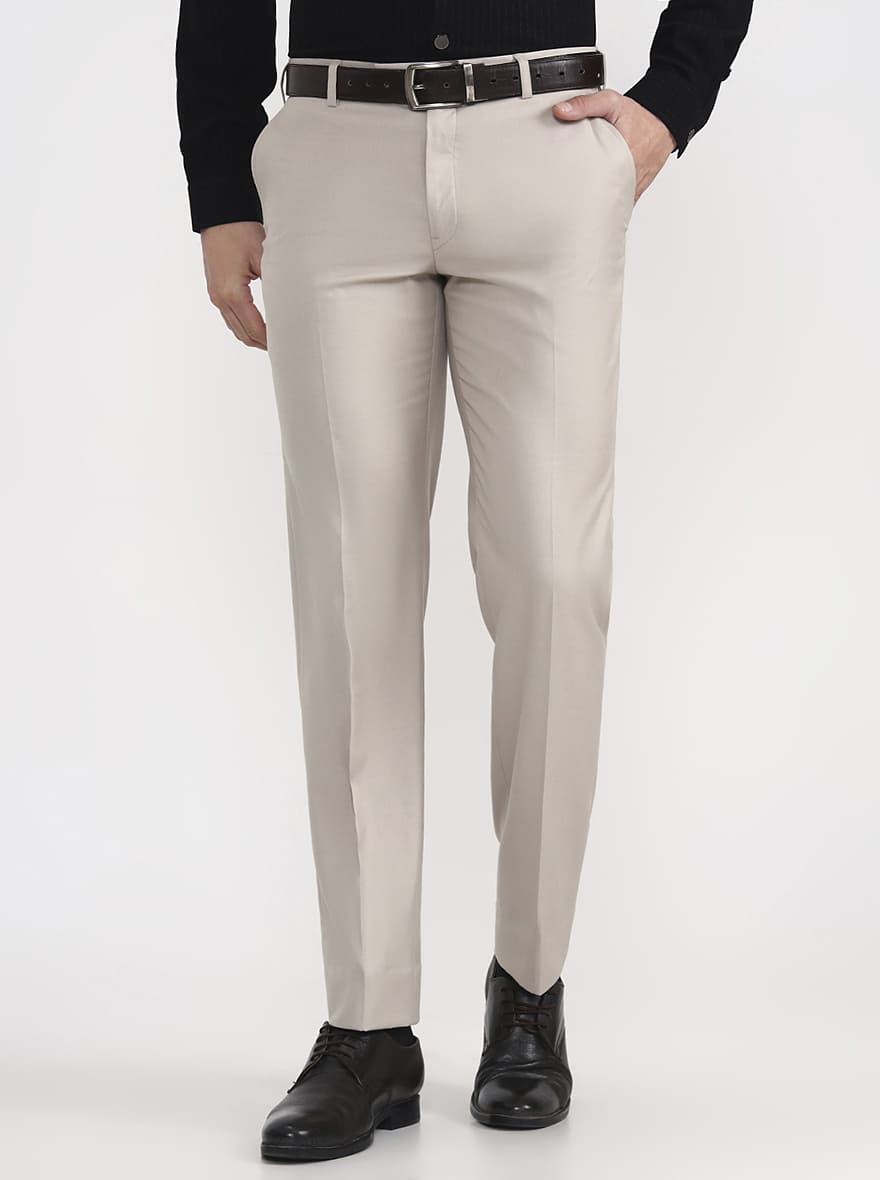 Fawn Solid Regular Fit Formal Trouser | JadeBlue