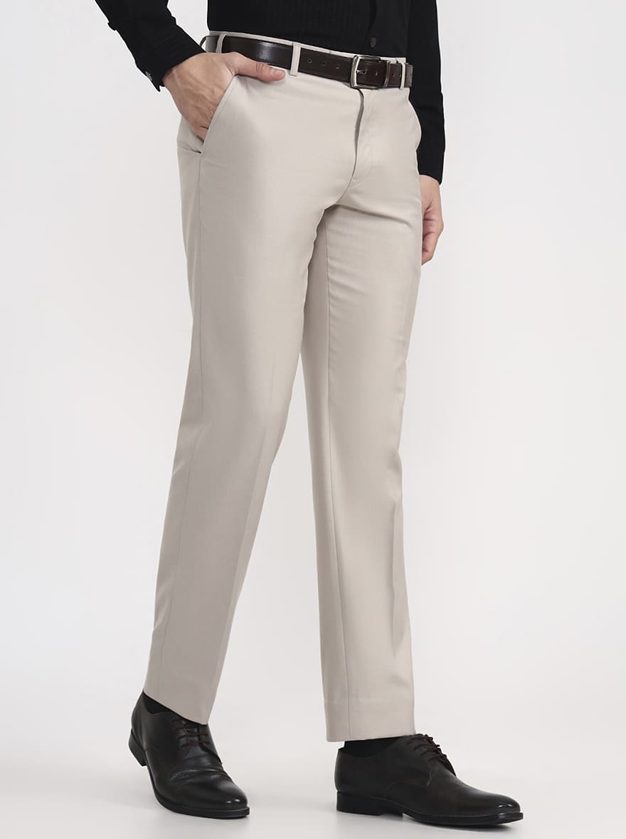 Fawn Solid Regular Fit Formal Trouser | JadeBlue