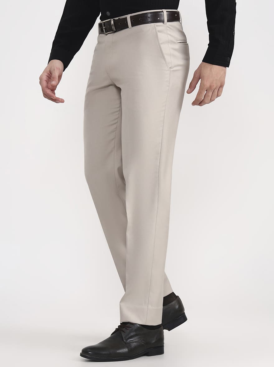 Fawn Solid Regular Fit Formal Trouser | JadeBlue