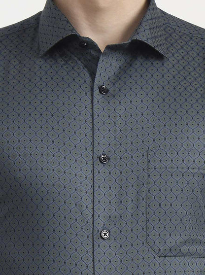 Grey Printed Slim Fit Formal Shirt | Greenfibre