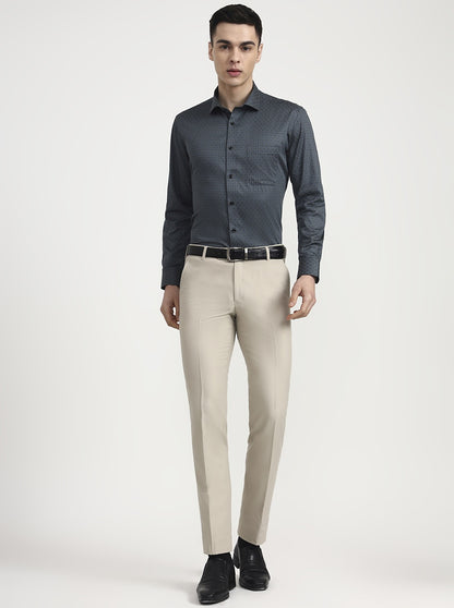 Grey Printed Slim Fit Formal Shirt | Greenfibre
