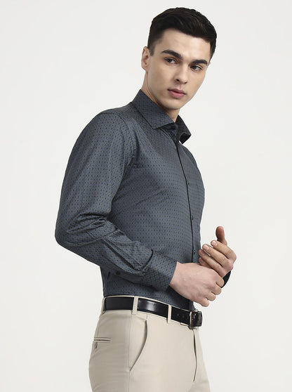 Grey Printed Slim Fit Formal Shirt | Greenfibre