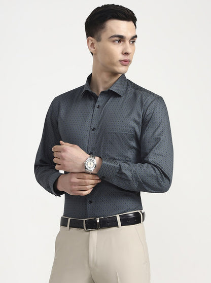 Grey Printed Slim Fit Formal Shirt | Greenfibre