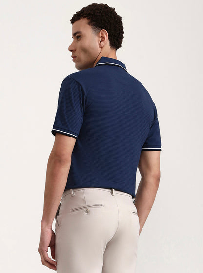 Denim Blue Solid Slim Fit Polo T-Shirt | Greenfibre