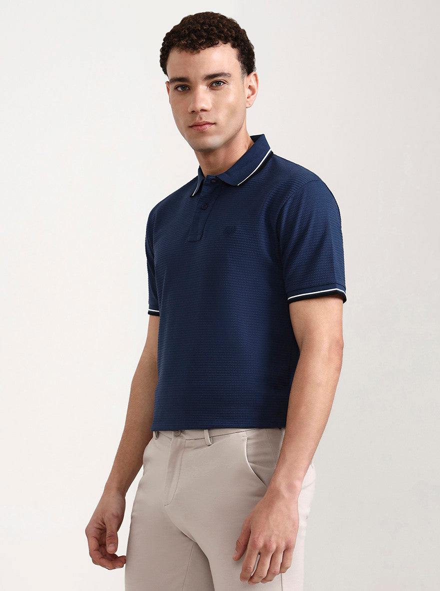 Denim Blue Solid Slim Fit Polo T-Shirt | Greenfibre