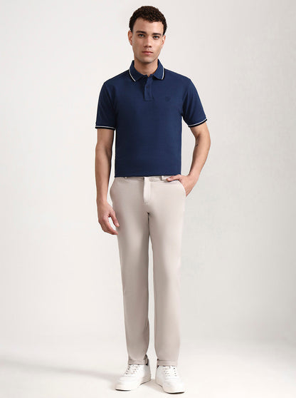 Denim Blue Solid Slim Fit Polo T-Shirt | Greenfibre