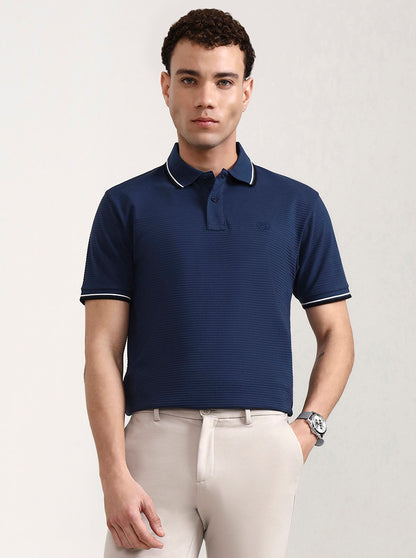 Denim Blue Solid Slim Fit Polo T-Shirt | Greenfibre