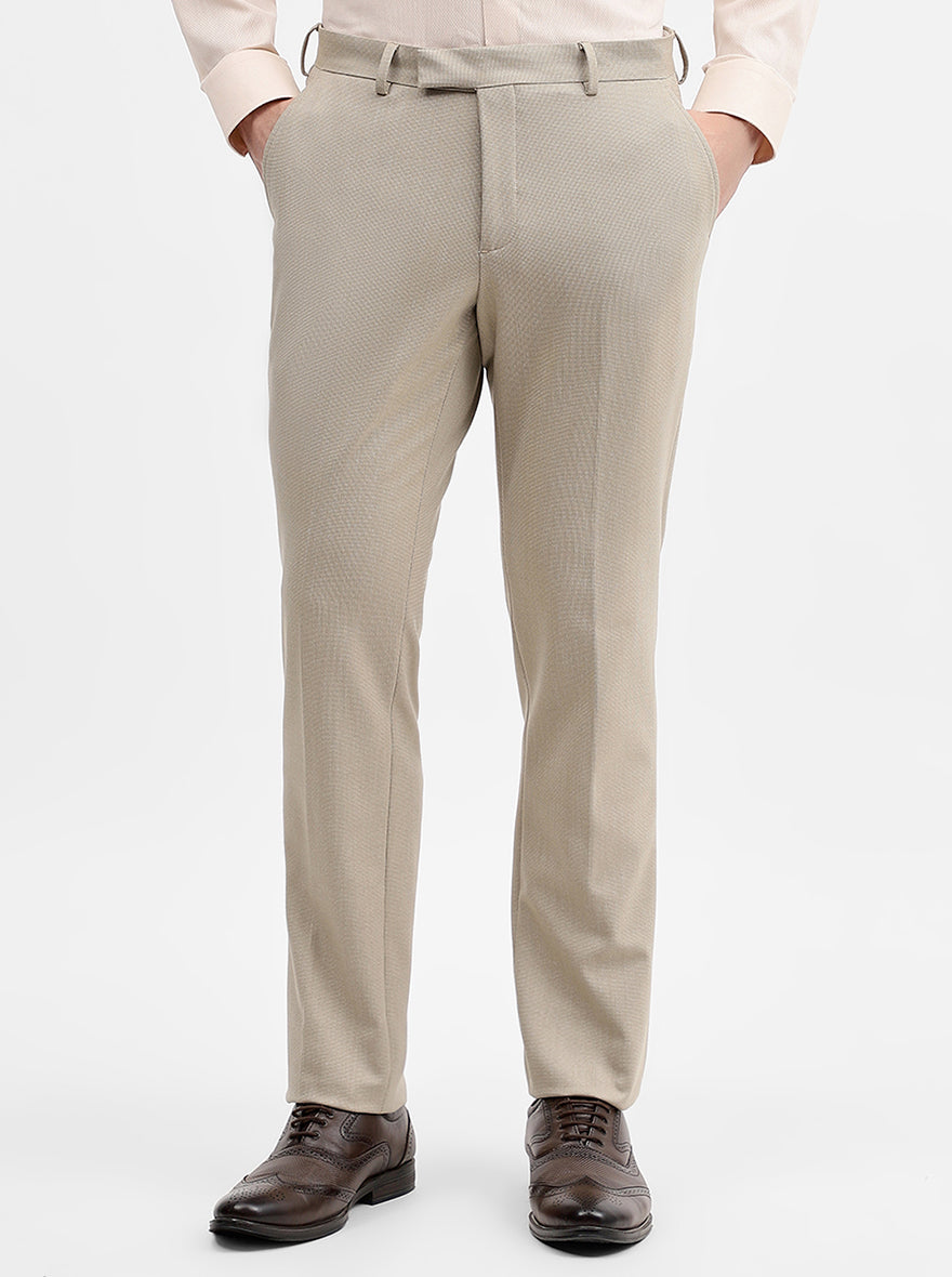 Khaki Solid Super Slim Fit Formal Trouser | JadeBlue Youth