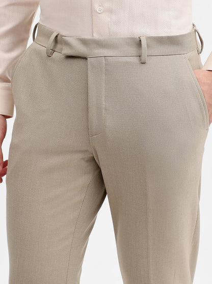 Khaki Solid Super Slim Fit Formal Trouser | JadeBlue Youth