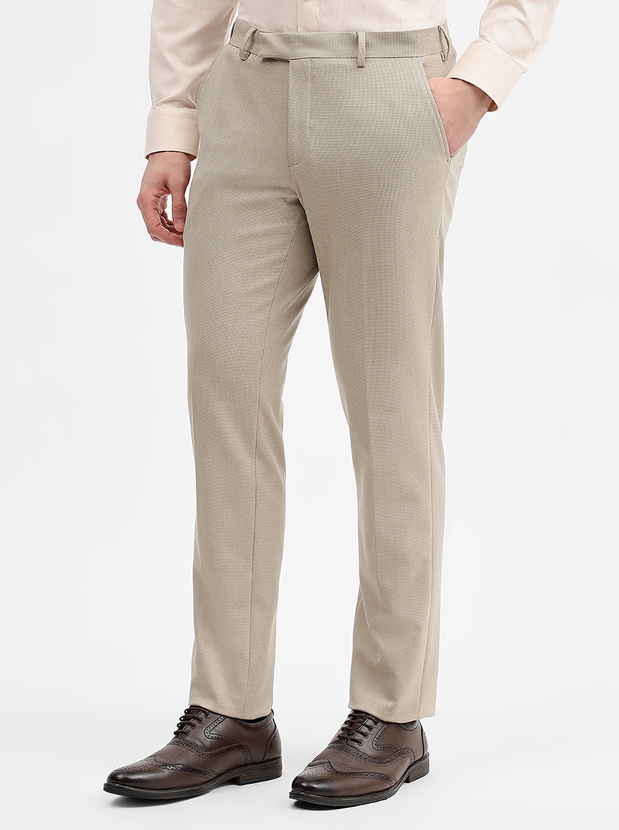 Khaki Solid Super Slim Fit Formal Trouser | JadeBlue Youth
