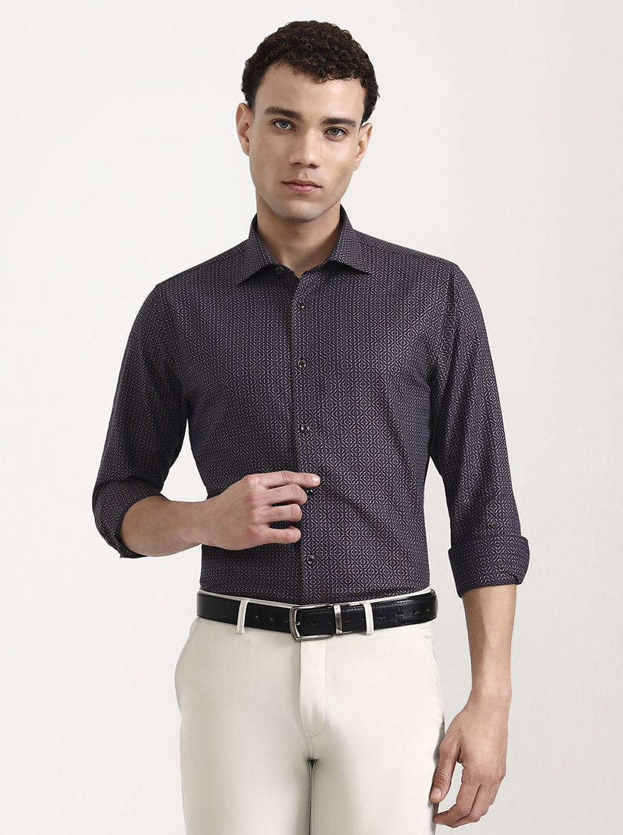 Wine Printed Slim Fit Party Wear Shirt | Wyre