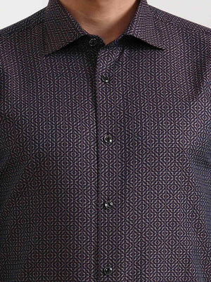Wine Printed Slim Fit Party Wear Shirt | Wyre