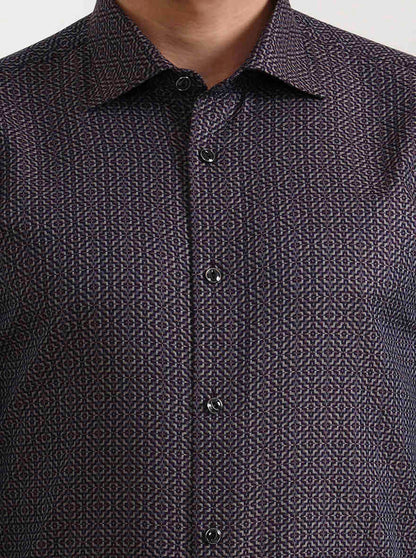 Wine Printed Slim Fit Party Wear Shirt | Wyre