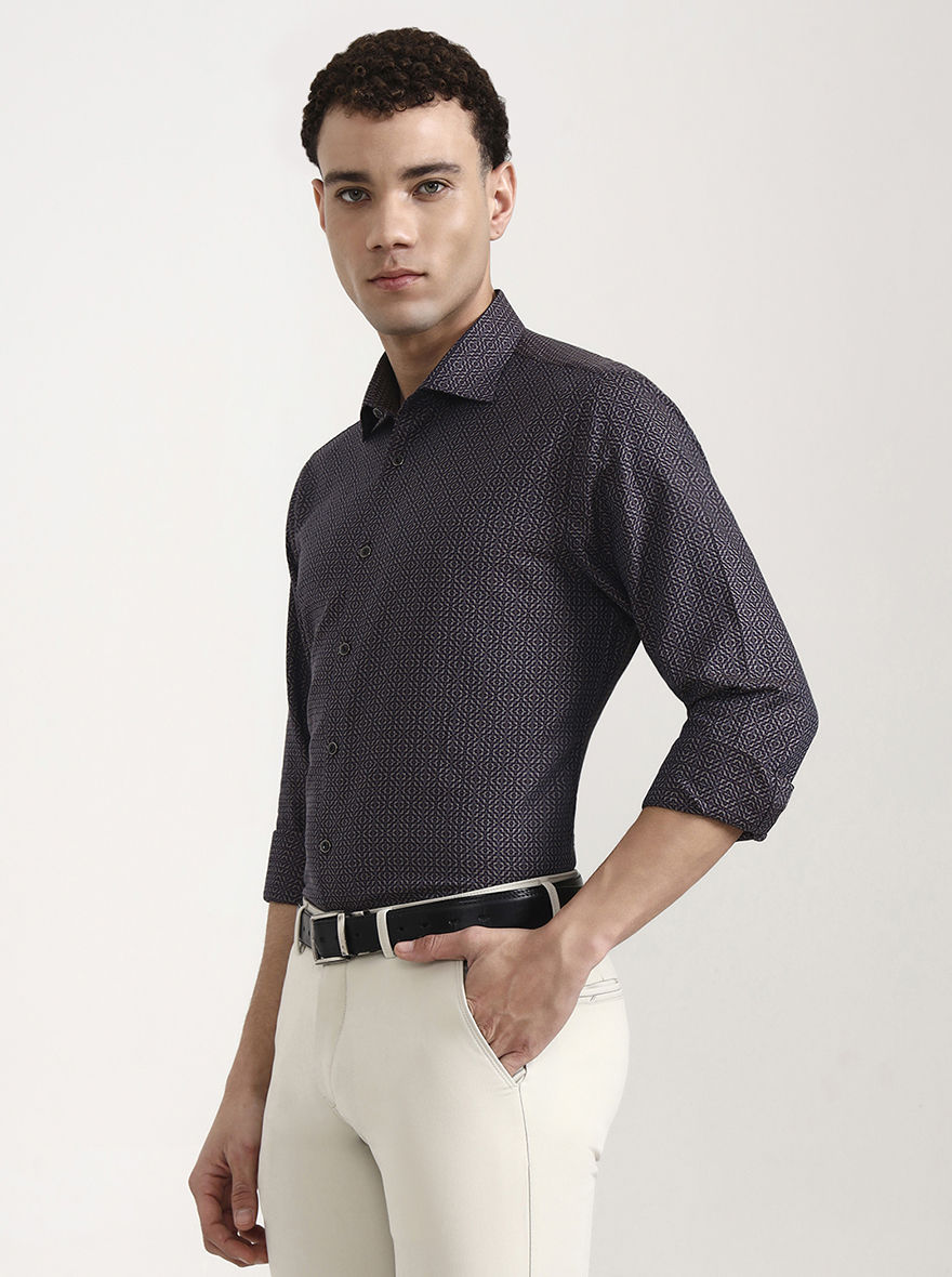Wine Printed Slim Fit Party Wear Shirt | Wyre