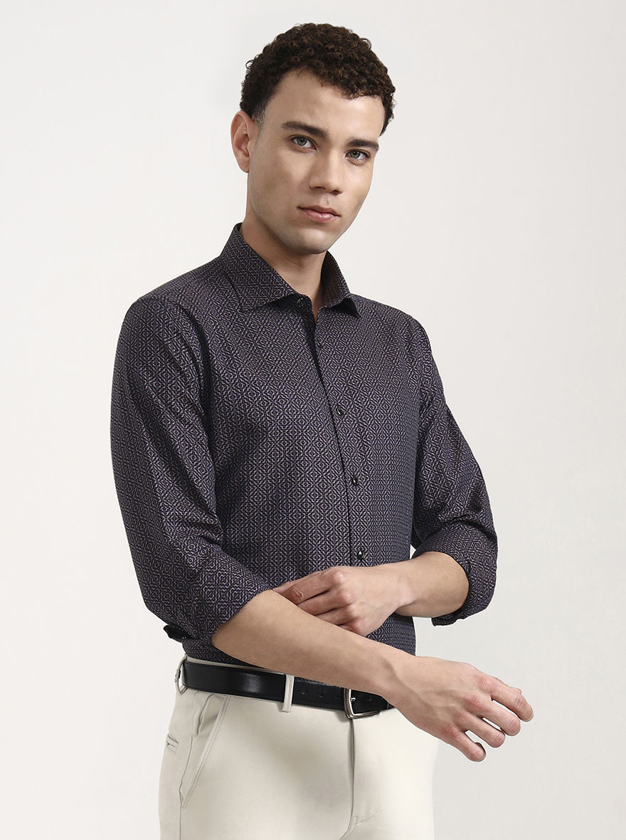 Wine Printed Slim Fit Party Wear Shirt | Wyre