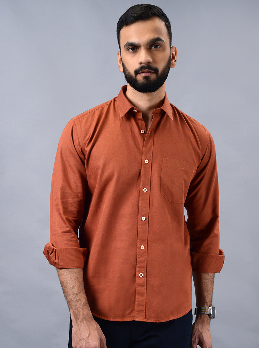Rust Solid Smart Fit Semi Casual Shirt | Greenfibre