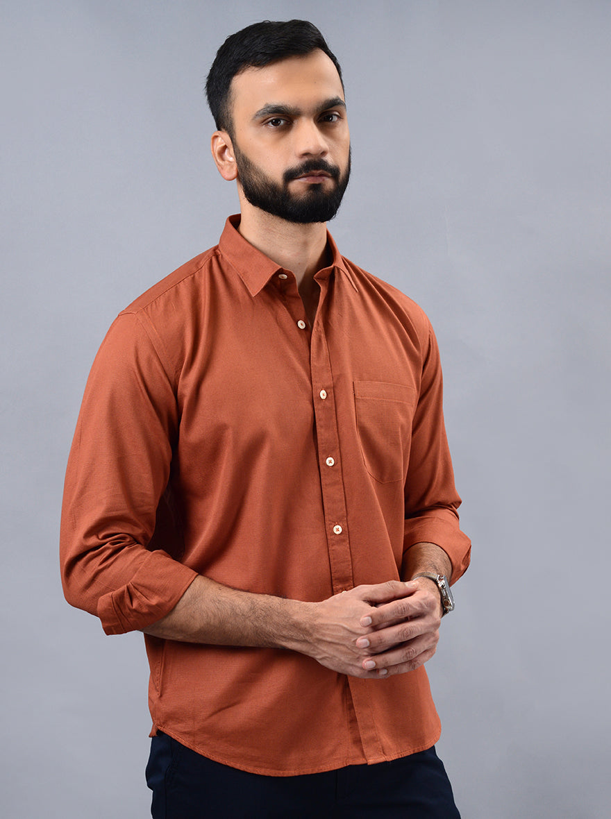 Rust Solid Smart Fit Semi Casual Shirt | Greenfibre