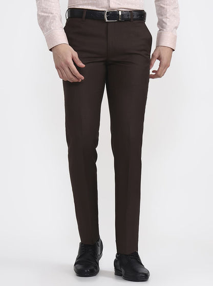 Brown Solid Slim Fit Formal Trouser | JadeBlue Super Luxe