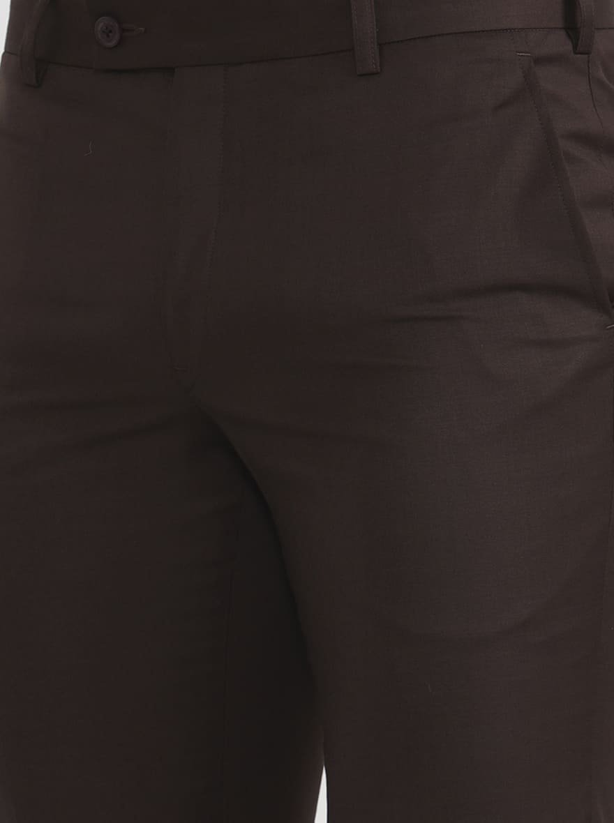 Brown Solid Slim Fit Formal Trouser | JadeBlue Super Luxe