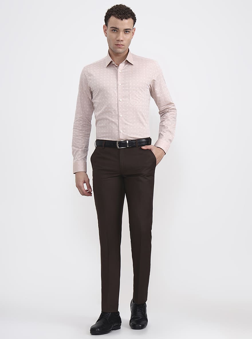 Brown Solid Slim Fit Formal Trouser | JadeBlue Super Luxe