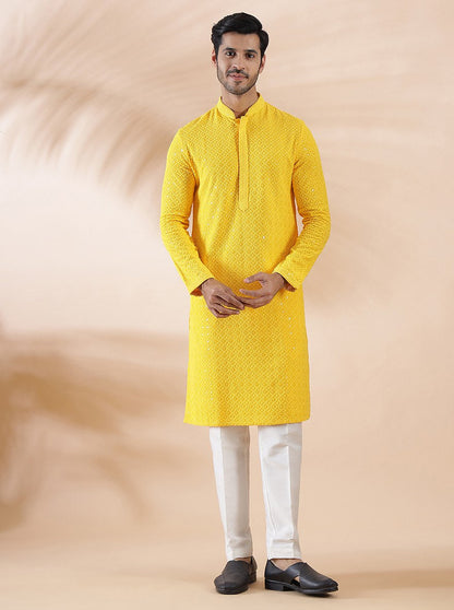 Yellow Embroidered Kurta | The Kurta Company