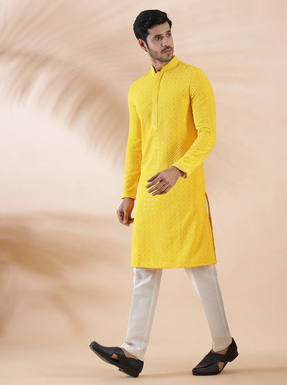 Yellow Embroidered Kurta | The Kurta Company