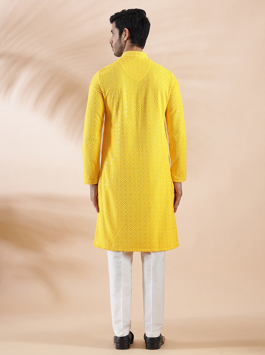 Yellow Embroidered Kurta | The Kurta Company