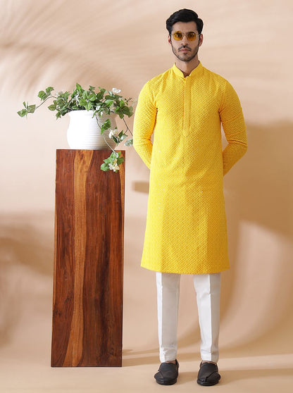 Yellow Embroidered Kurta | The Kurta Company