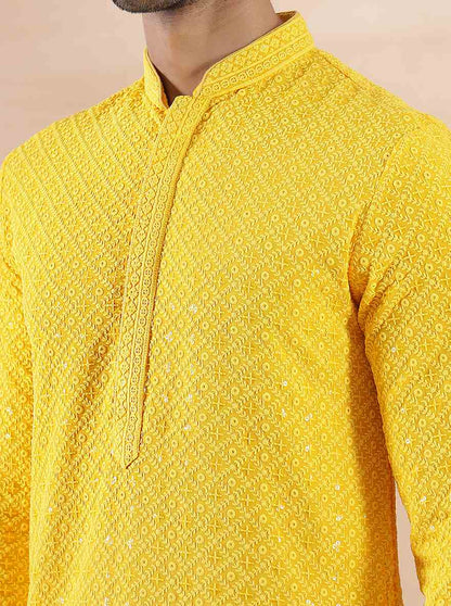Yellow Embroidered Kurta | The Kurta Company