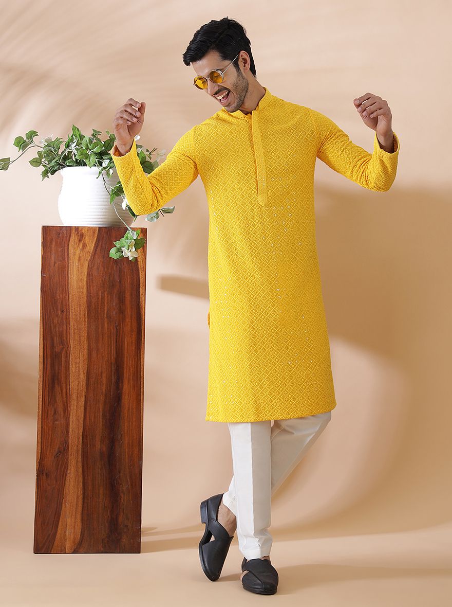Yellow Embroidered Kurta | The Kurta Company