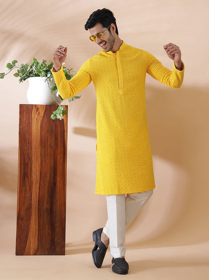 Yellow Embroidered Kurta | The Kurta Company