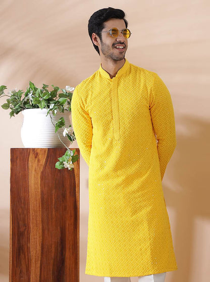 Yellow Embroidered Kurta | The Kurta Company