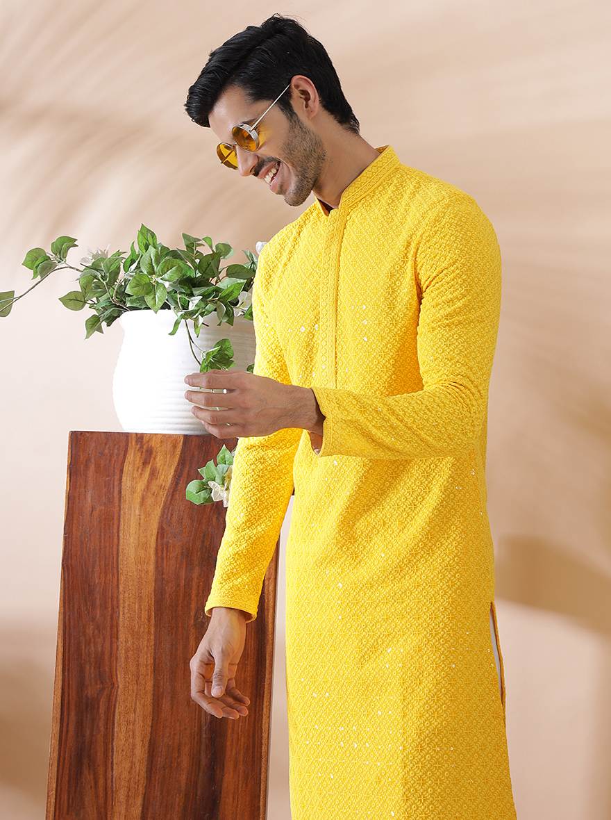 Yellow Embroidered Kurta | The Kurta Company