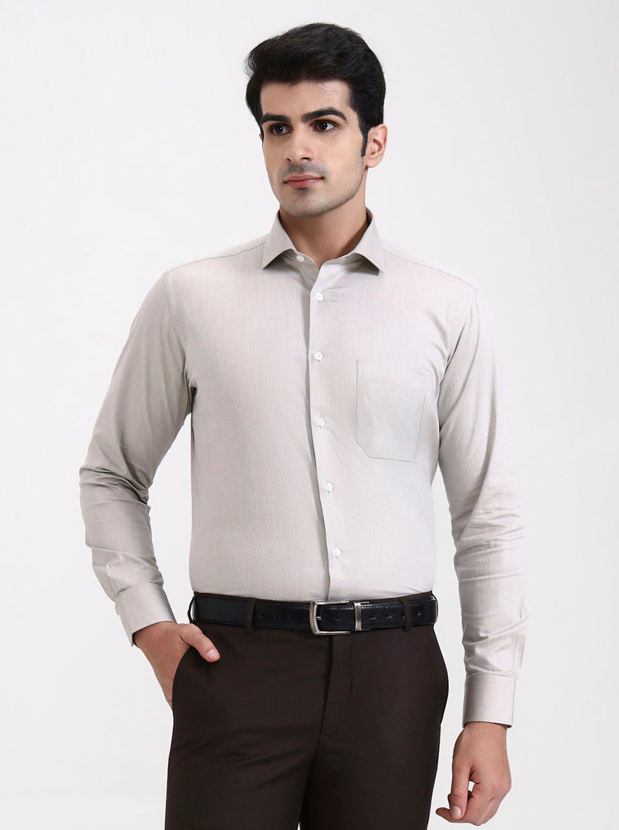Fawn Solid Regular Fit Formal Shirt | Metal