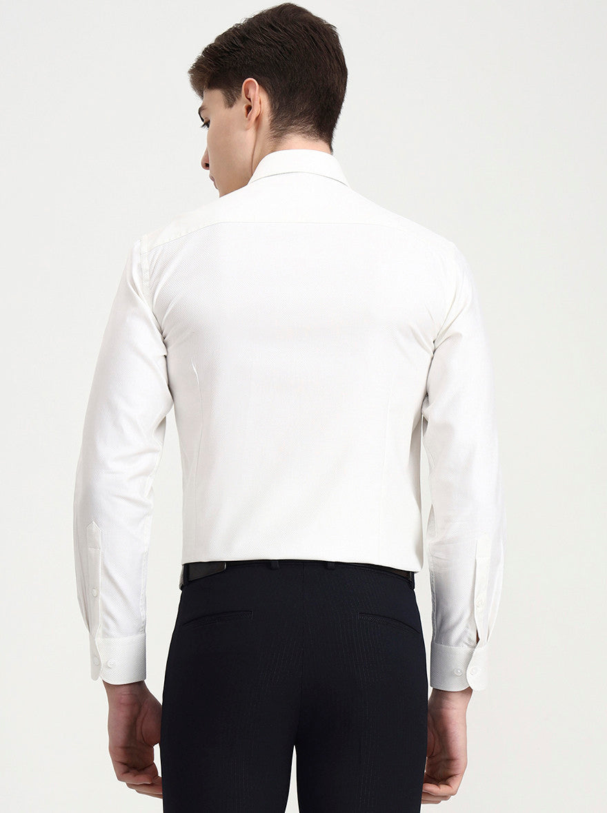 Cream Solid Slim Fit Formal Shirt | Metal