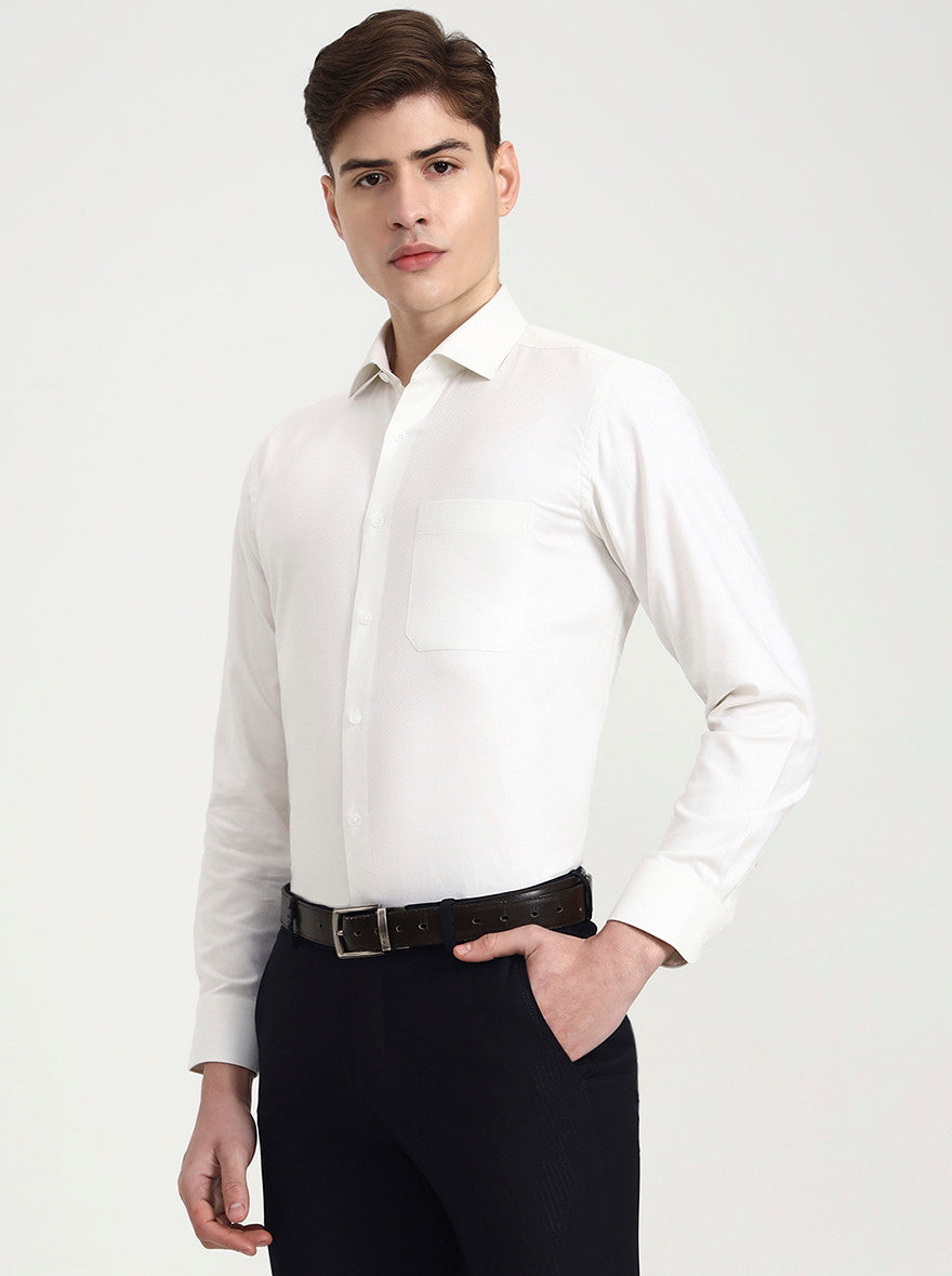 Cream Solid Slim Fit Formal Shirt | Metal