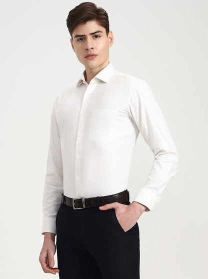 Cream Solid Slim Fit Formal Shirt | Metal