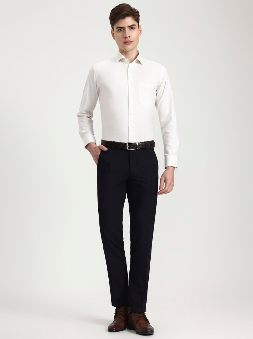 Cream Solid Slim Fit Formal Shirt | Metal