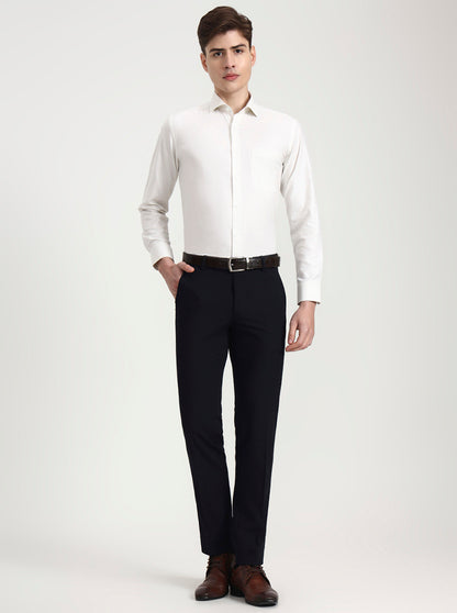 Cream Solid Slim Fit Formal Shirt | Metal