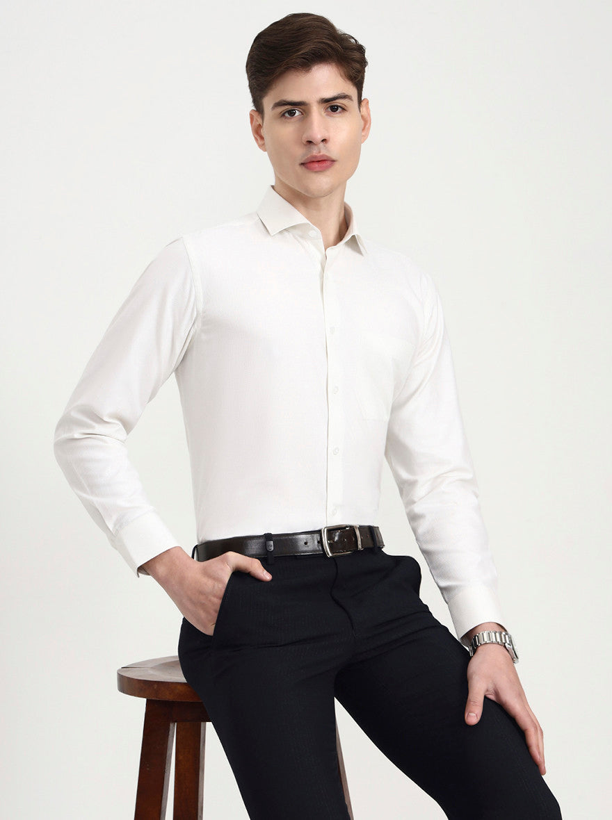 Cream Solid Slim Fit Formal Shirt | Metal