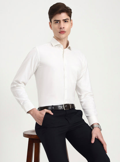 Cream Solid Slim Fit Formal Shirt | Metal