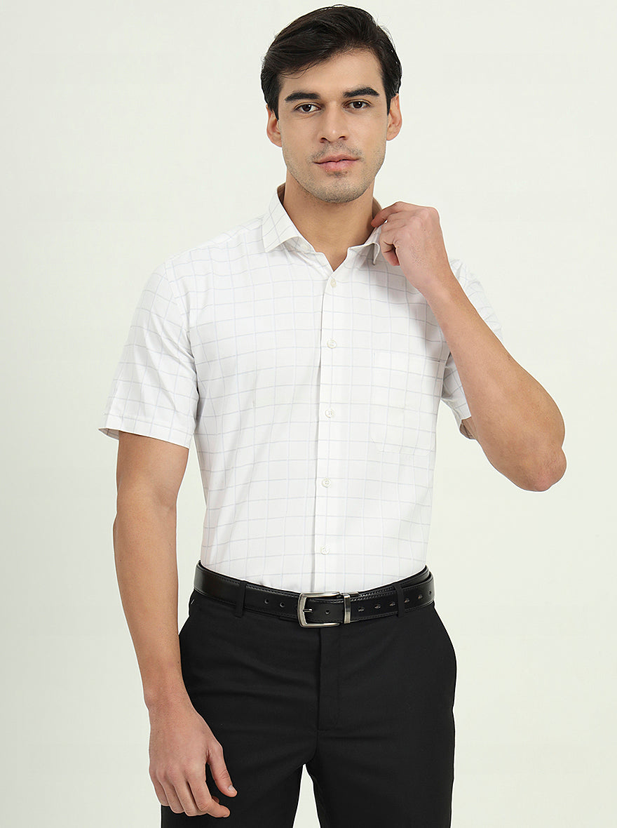 Grey & White Checked Regular Fit Formal Shirt | Greenfibre